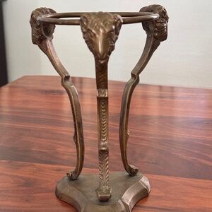 Vintage Solid Brass Gothic Style Wine Bottle Holder w/ Goat Head Motifs